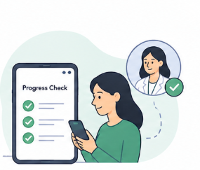 Person completing a progress check on a smartphone with clinical support